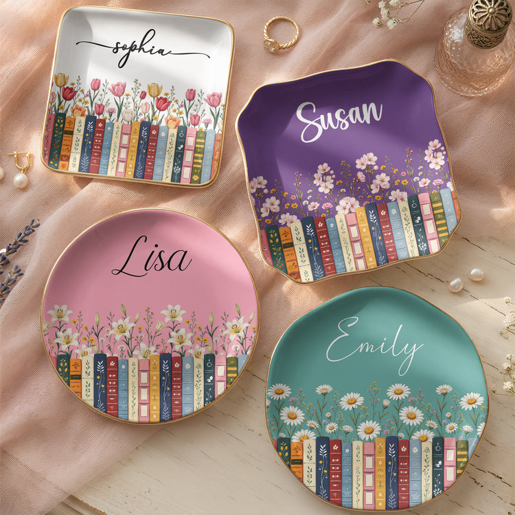Custom-Birth-Flower-&-Name-For-Her,-Gift-For-Friends,-Book-Lovers,-Book-Clubs-Personalized-Jewelry-Dish-1