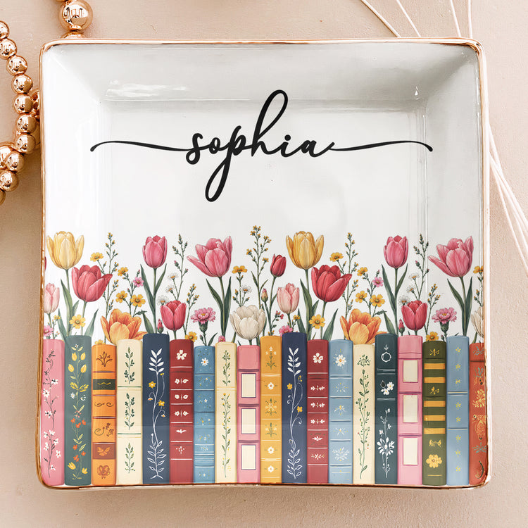 Custom-Birth-Flower-&-Name-For-Her,-Gift-For-Friends,-Book-Lovers,-Book-Clubs-Personalized-Jewelry-Dish-2