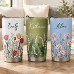 Custom Birth Flower & Name For Her, Gift For Friends, Coworkers, Daughters, Sisters - Personalized Tumbler