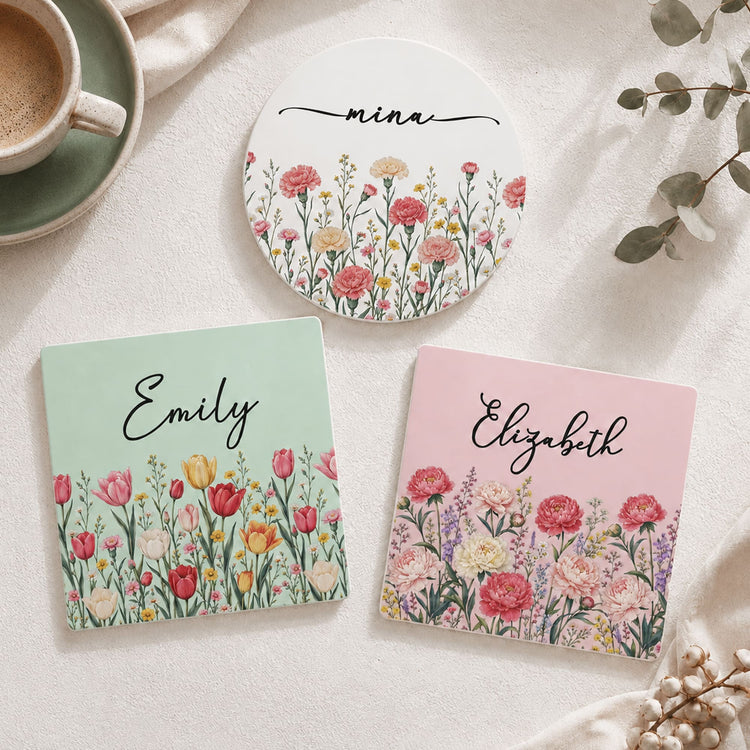 Custom-Birth-Flower-&-Name-For-Her,-Gift-For-Friends,-Coworkers,-Daughters,-Sisters-Personalized-Coaster-0