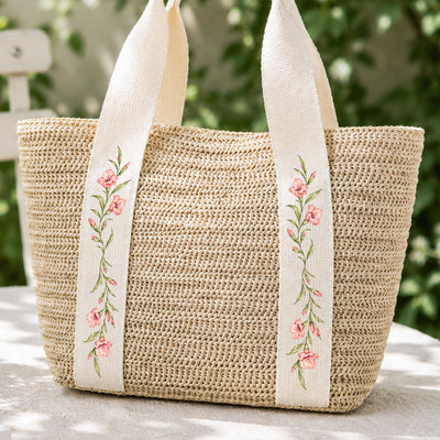 Custom Birth Flower & Name - Gifts For Her, Daughter, Friends, Wife, Summer Bestie Trip - Personalized Straw Bag