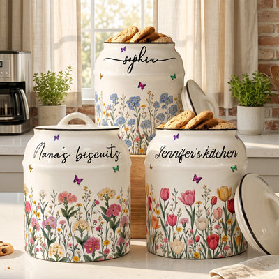 Custom Birth Flower & Name, Gifts For Her, Wife, Grandma, Daughter, Mom - Personalized Cookie Jar