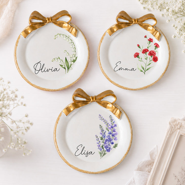 Custom-Birth-Flower-&-Name-New-Version-Watercolor-Style-Personalized-Jewelry-Dish
