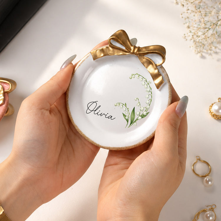 Custom-Birth-Flower-&-Name-New-Version-Watercolor-Style-Personalized-Jewelry-Dish