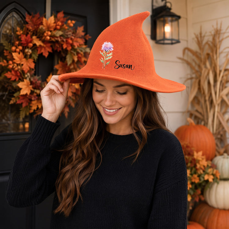 Custom-Birth-Flower-&-Name-Personalized-Witch-Hat-3