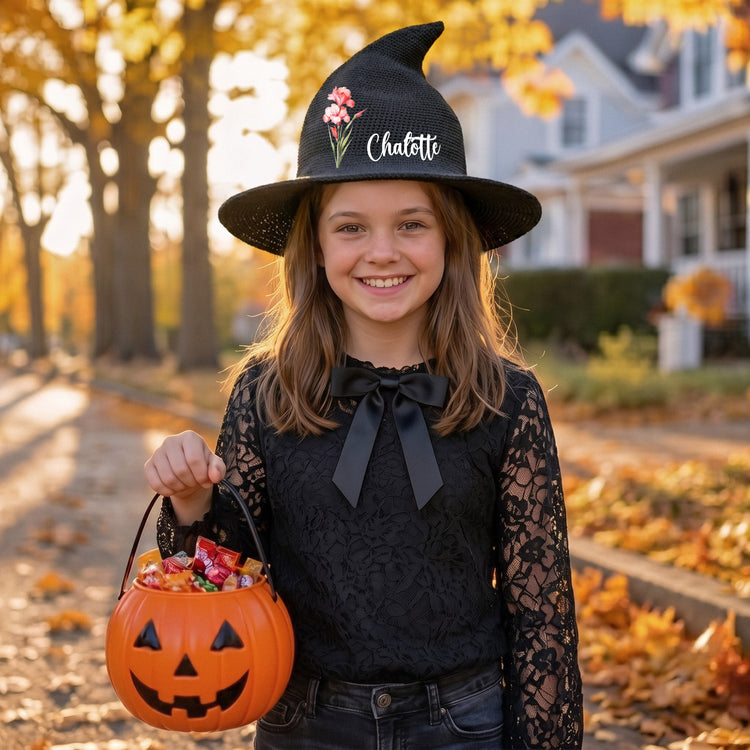 Custom-Birth-Flower-&-Name-Personalized-Witch-Hat-4