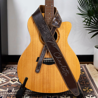 Custom Birth Flower - Personalized Leather Guitar Strap