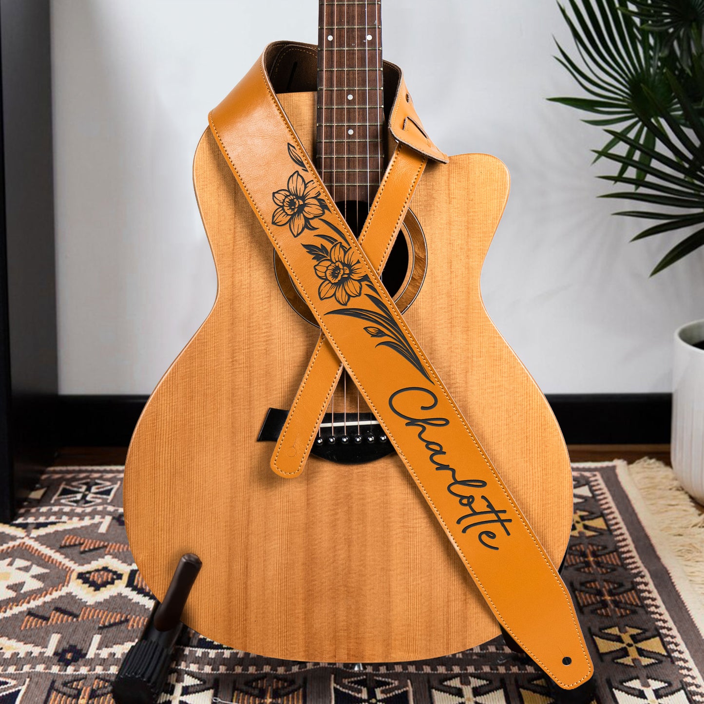 Custom-Birth-Flower-Personalized-Leather-Guitar-Strap-5