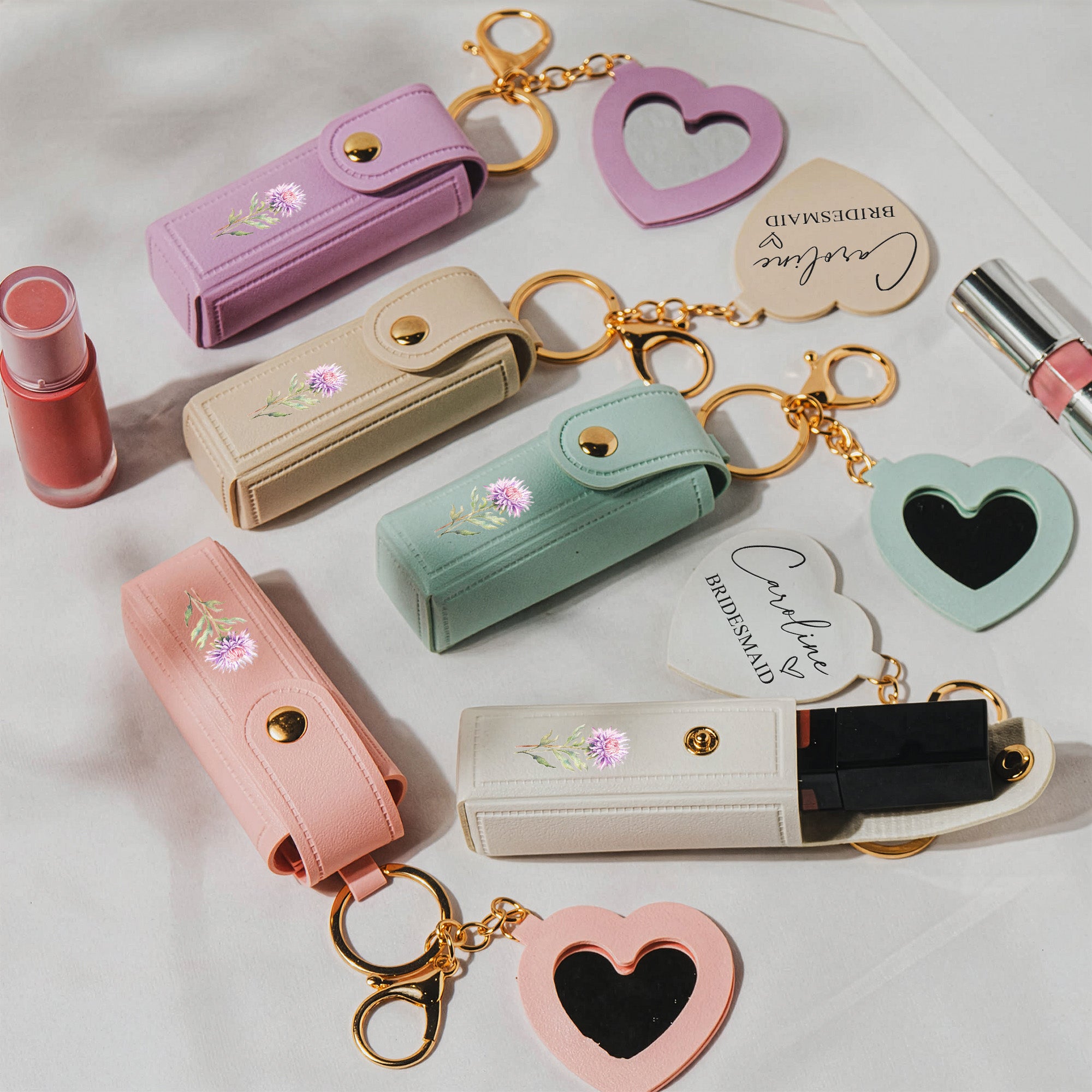 Custom-Birth-Flowers-Wedding-Gifts-For-Bridesmaid-Personalized-Leather-Lipstick-Case-With-Mirror-Keychain-3