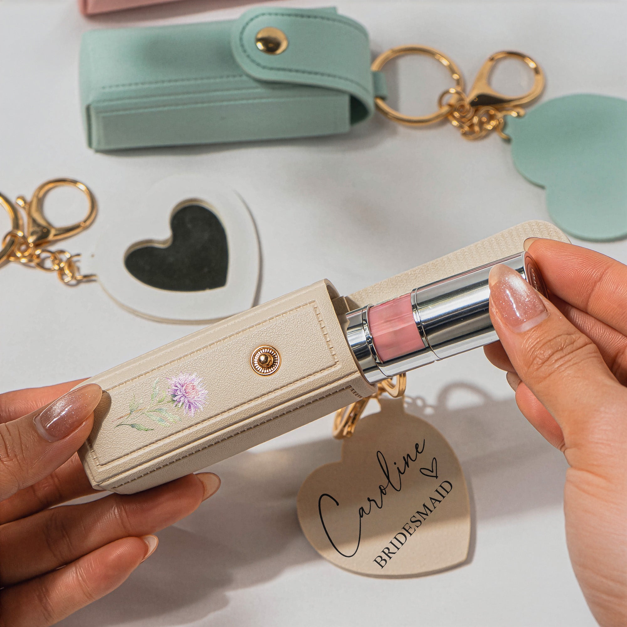 Custom-Birth-Flowers-Wedding-Gifts-For-Bridesmaid-Personalized-Leather-Lipstick-Case-With-Mirror-Keychain-4