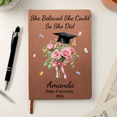 Custom Birth Month Flower Graduation - Personalized Leather Journal