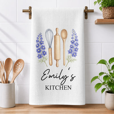 Custom Birth Month Flower With Name Gift For Her, Grandma, Mom - Personalized Kitchen Towel