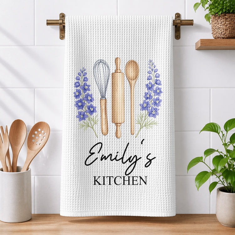 Custom-Birth-Month-Flower-With-Name-Gift-For-Her,-Grandma,-Mom-Personalized-Kitchen-Towel-1