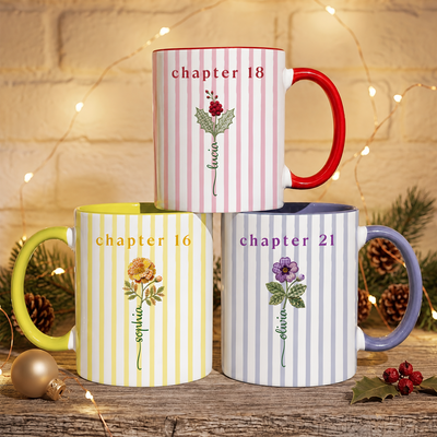 Custom Birthday Gift Striped Birth Flower - Personalized Mug