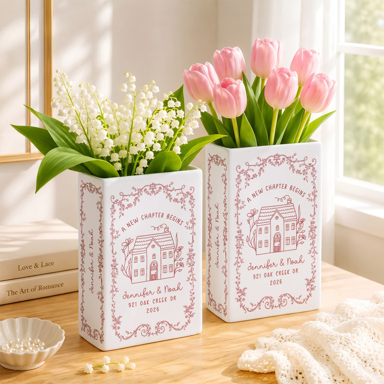Custom-Ceramic-Flower-Book-Vase-For-New-Home-Occasion,-Housewarming-Gift-For-Couple-Personalized-Vase-5
