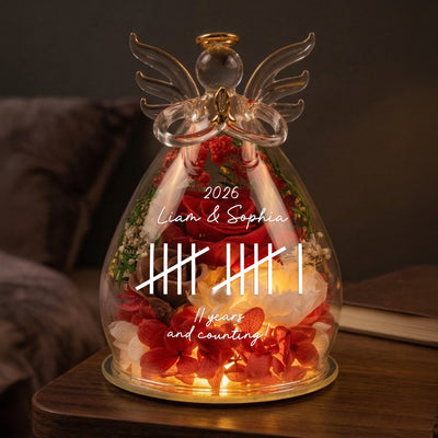 Custom Couple Anniversary Gift For Her - Personalized Flower In Glass Angel Figurines