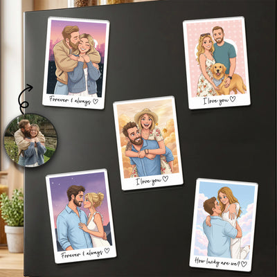 Custom Couple Gifts Photo Into Art Cartoon Style - Personalized Magnet