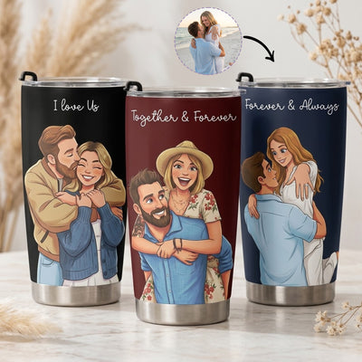 Custom Couple Photo Cartoon Art Anniversary Gifts For Wife, Girlfriend - Personalized Tumbler Cup