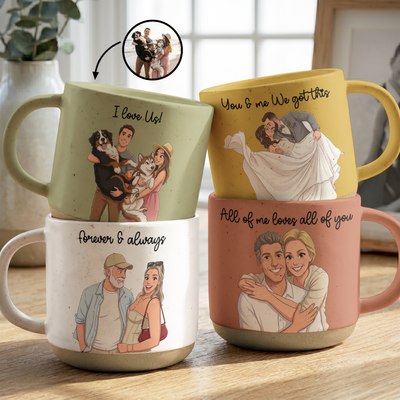 Custom Couple Photo Cartoon Portrait Gifts For Her Gifts For Him Anniversary Gifts - Personalized Mug