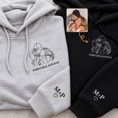 Custom Couple Photo Line Art Matching Embroidered Shirt Sweatshirt - Personalized Shirt