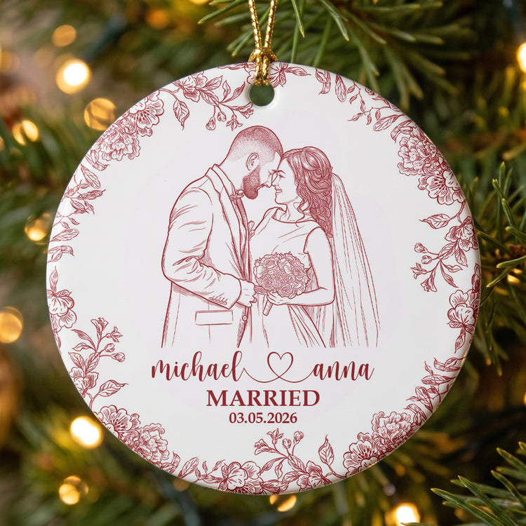 Custom-Couple-Photo-Sketch-Line-Art-First-Christmas-Married-Personalized-Ornament-2