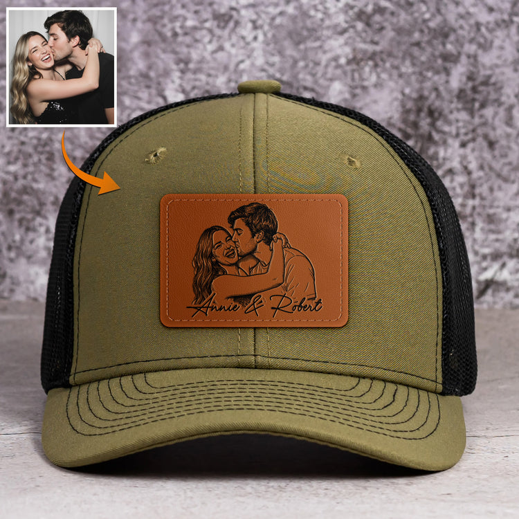 Custom-Couple-Photo-Sketch-Line-Art-Gift-For-Him-Husband-Boyfriend-Personalized-Cap-1