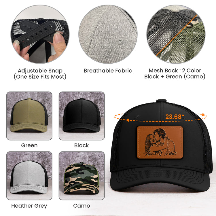 Custom-Couple-Photo-Sketch-Line-Art-Gift-For-Him-Husband-Boyfriend-Personalized-Cap-5