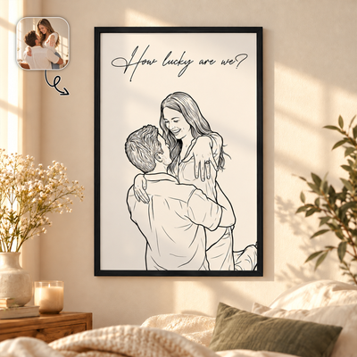 Custom Couple Photo Sketch Line Art New Version Forever & Always For Her, Him - Personalized Poster