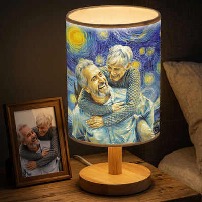 Custom Couple Photo Van Gogh Art Anniversary Gift For Her, Him - Personalized Fabric Lamp