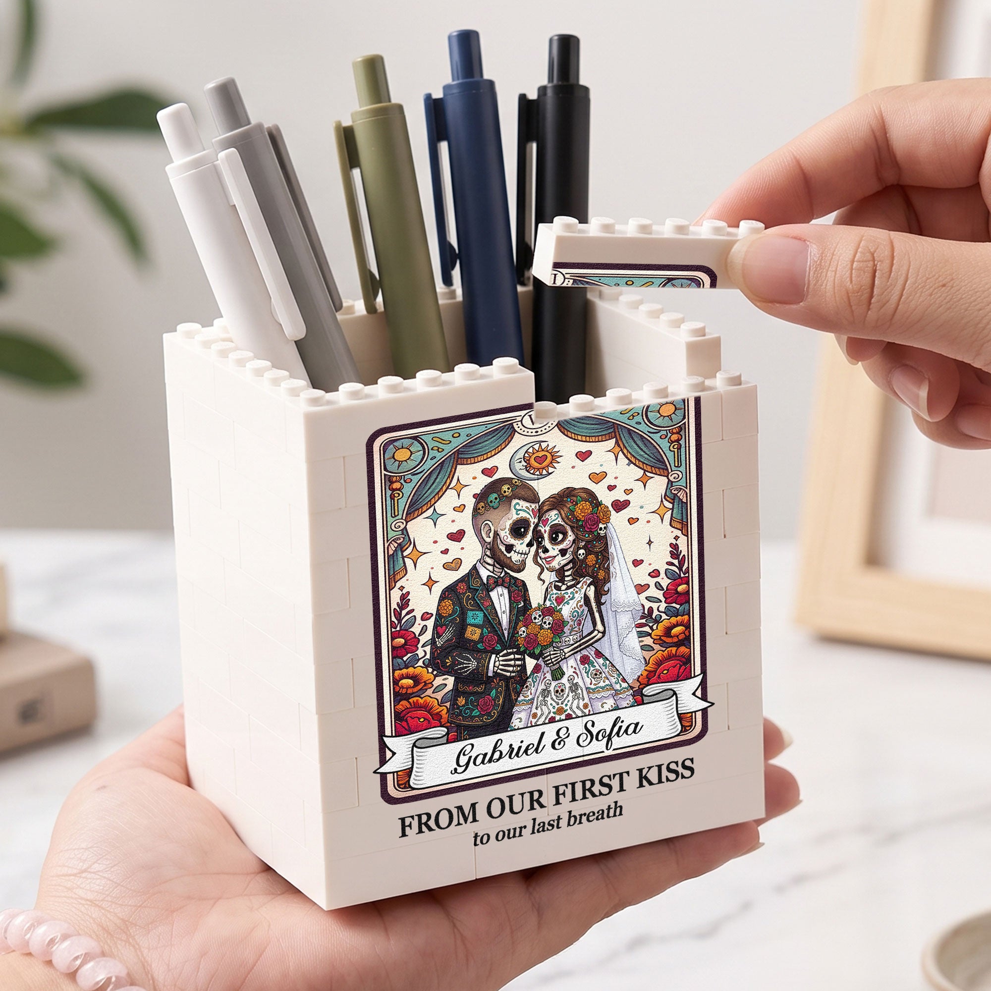 Custom-Couple-Portrait-Till-Death-Do-Us-Part-Day-Of-The-Dead-Personalized-Pen-Holder-2