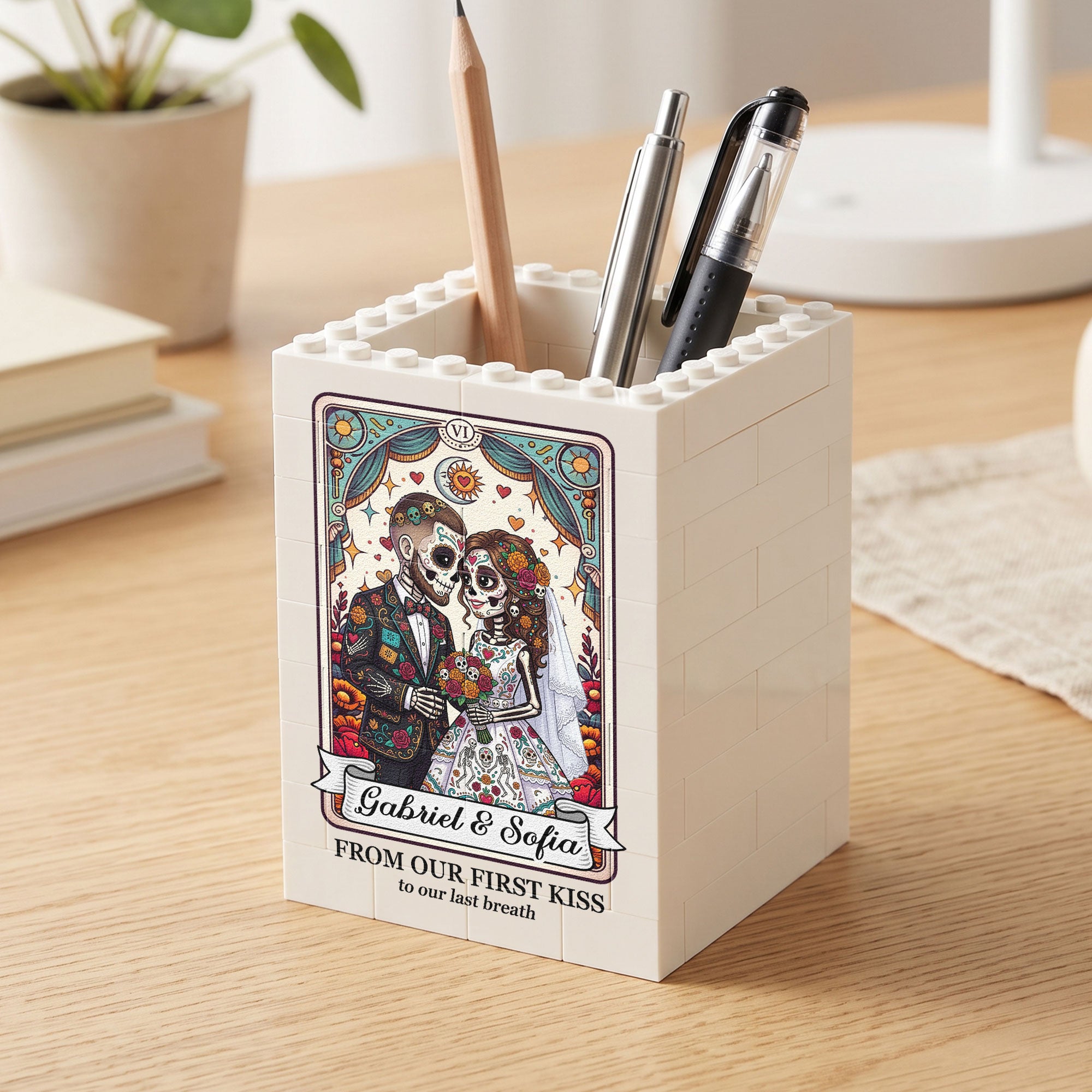 Custom-Couple-Portrait-Till-Death-Do-Us-Part-Day-Of-The-Dead-Personalized-Pen-Holder-5