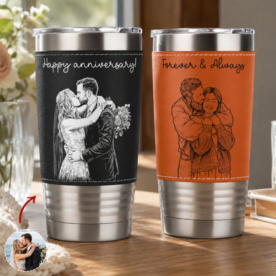 Custom Couple Sketch Line Art Anniversary Gift - Personalized 20oz Tumbler