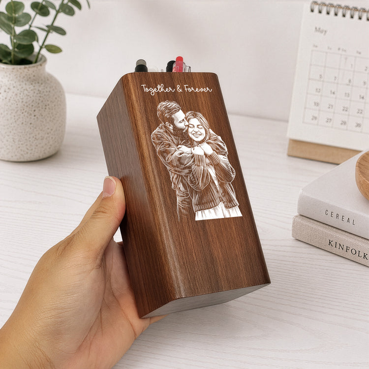 Custom-Couple-Sketch-Line-Art-Anniversary-Gift-Personalized-Pen-Holder-With-Clock-3