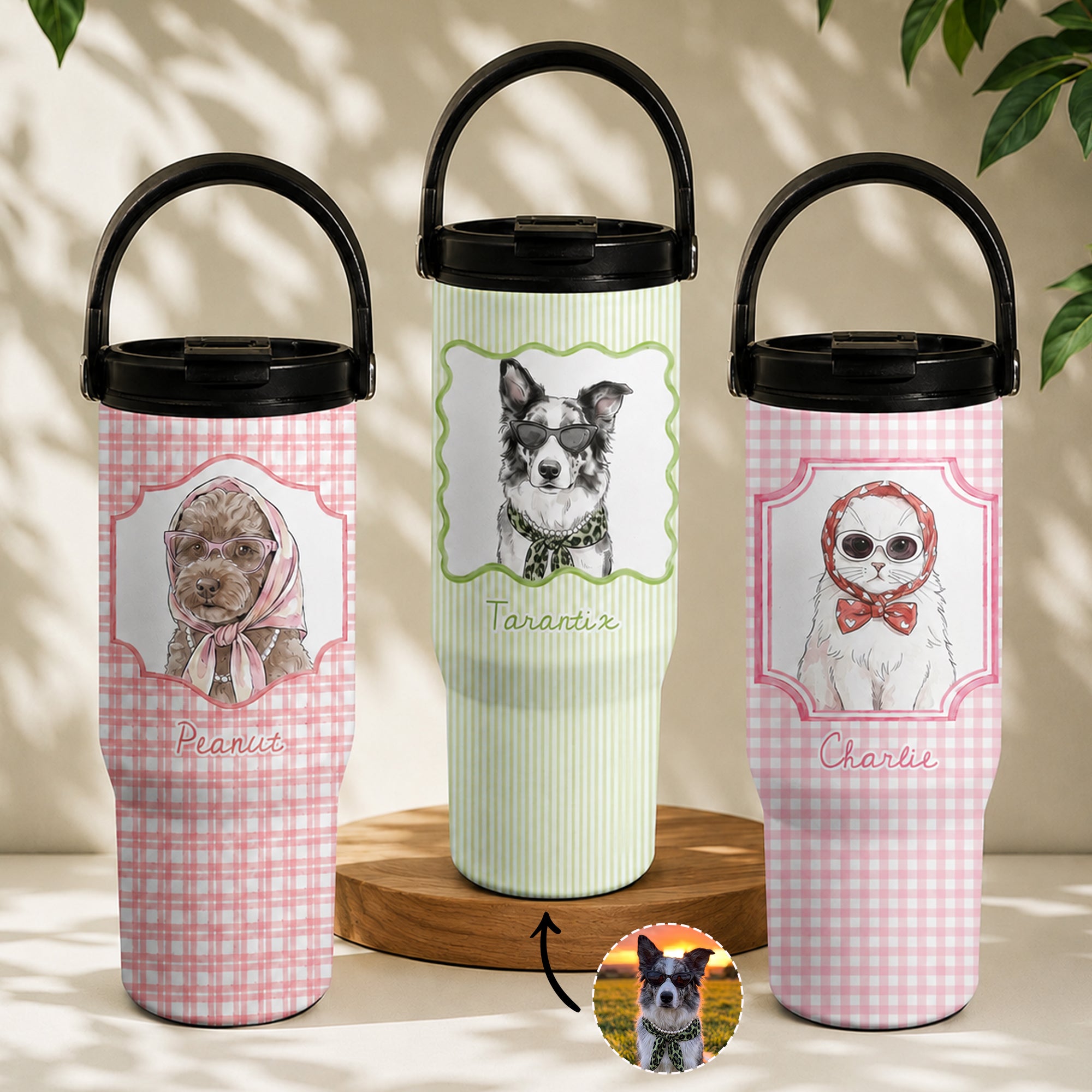 Custom-Cup-With-Pet-Photo-Watercolor-Art-Striped-Pattern-Personalized-30oz-Tumbler-0