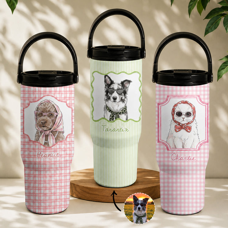 Custom-Cup-With-Pet-Photo-Watercolor-Art-Striped-Pattern-Personalized-30oz-Tumbler-0