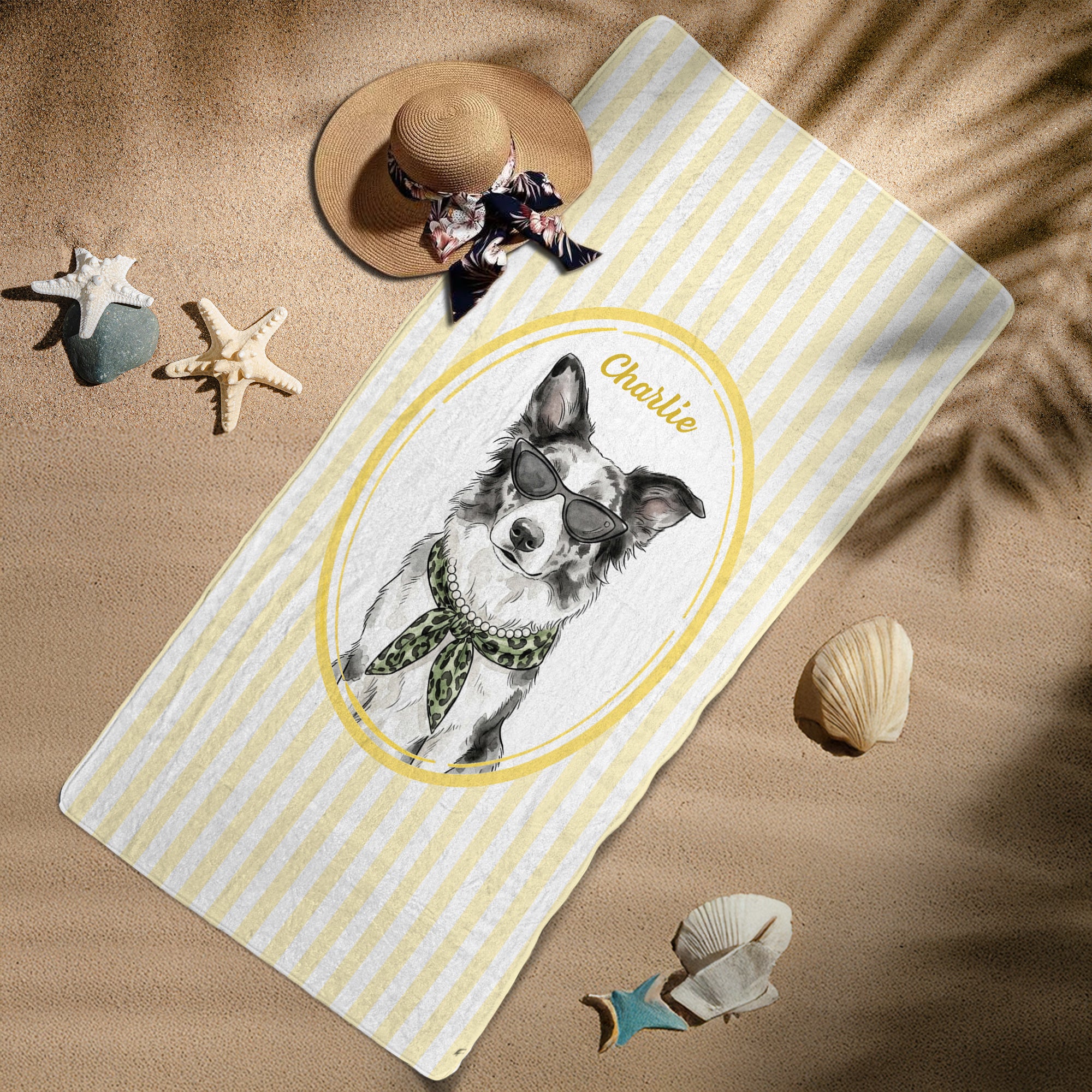 Custom-Cute-Pet-Photo-Watercolor-Striped-Pattern-Personalized-Beach-Towel-6