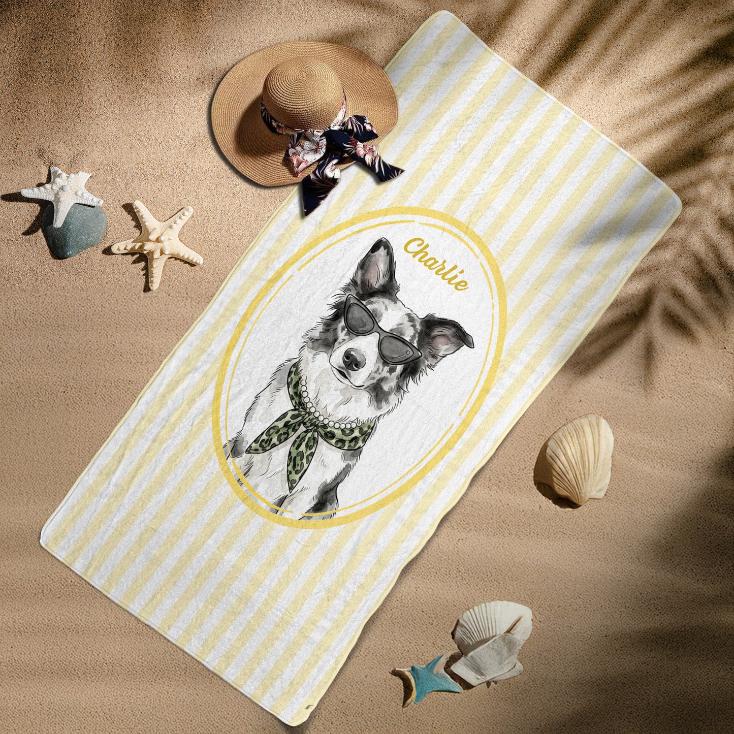Custom-Cute-Pet-Photo-Watercolor-Striped-Pattern-Personalized-Beach-Towel-6