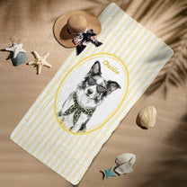 Custom-Cute-Pet-Photo-Watercolor-Striped-Pattern-Personalized-Beach-Towel-6