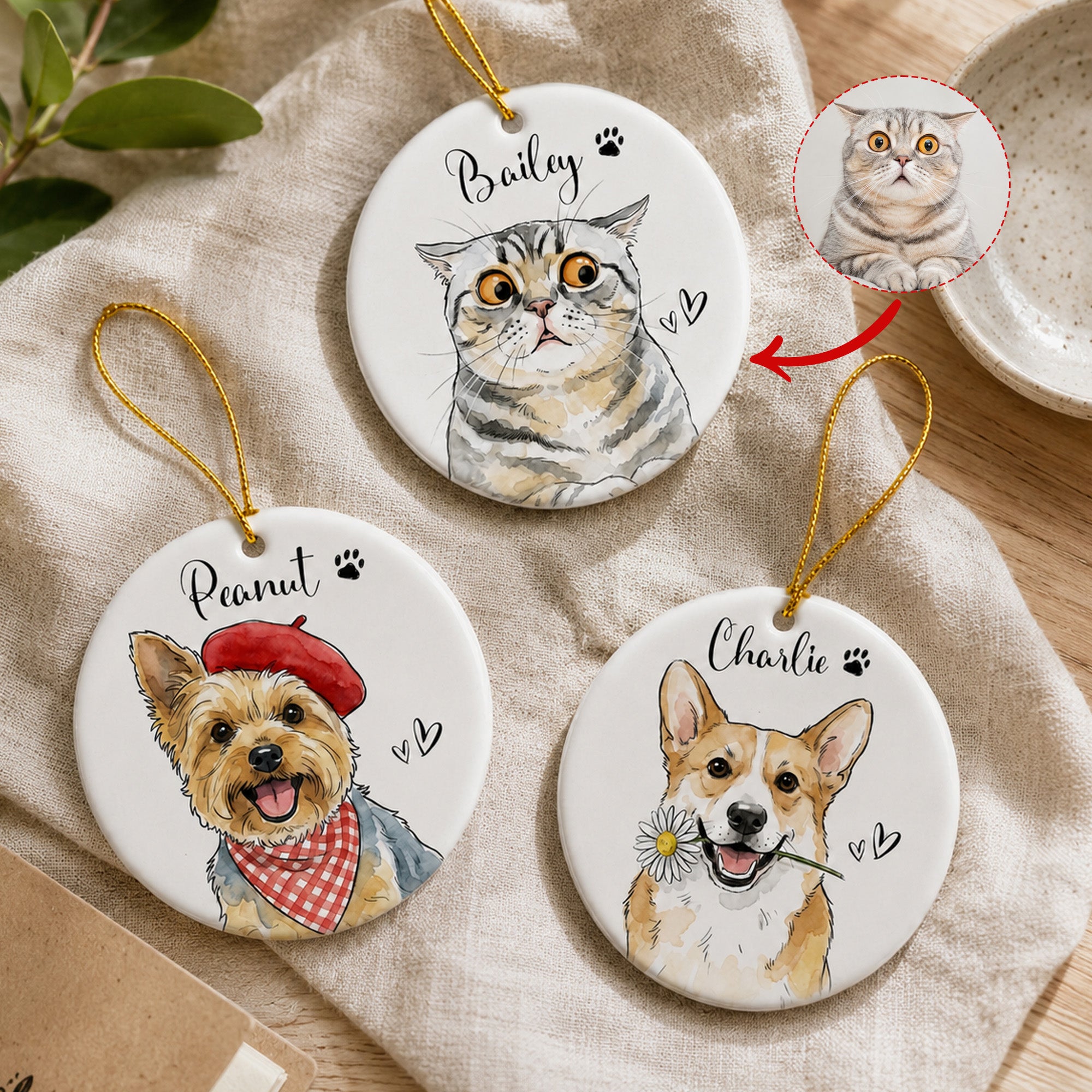 Custom-Cute-Pet-Portrait-Watercolor-Art-Gift-For-Pet-Lovers-Pet-Loss-Gifts-Personalized-Ornament-1