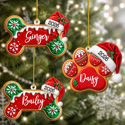 Custom Dog Bone, Fishy Cat Gingerbread Christmas Pet First Christmas 3D Relief - Personalized Ornament