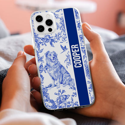 Custom Dog Breeds Toile De Jouy Chinoiserie Style - Personalized Clear Phone Case