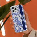 Custom Dog Breeds Toile De Jouy Chinoiserie Style - Personalized Clear Phone Case
