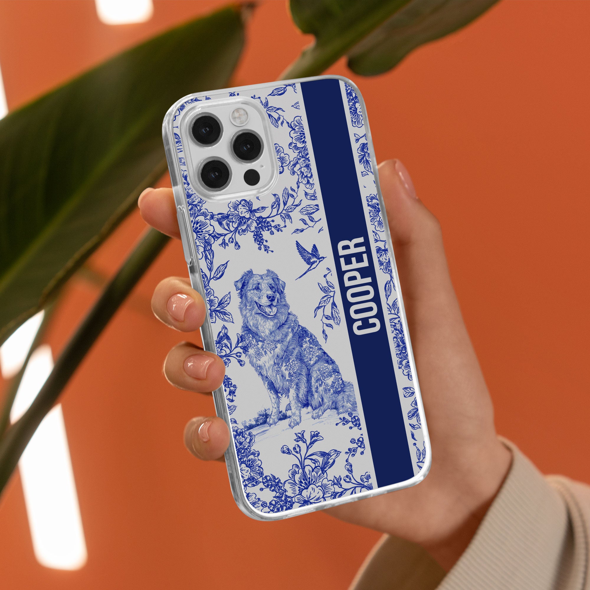 Custom Dog Breeds Toile De Jouy Chinoiserie Style - Personalized Clear Phone Case