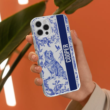 Custom Dog Breeds Toile De Jouy Chinoiserie Style - Personalized Clear Phone Case
