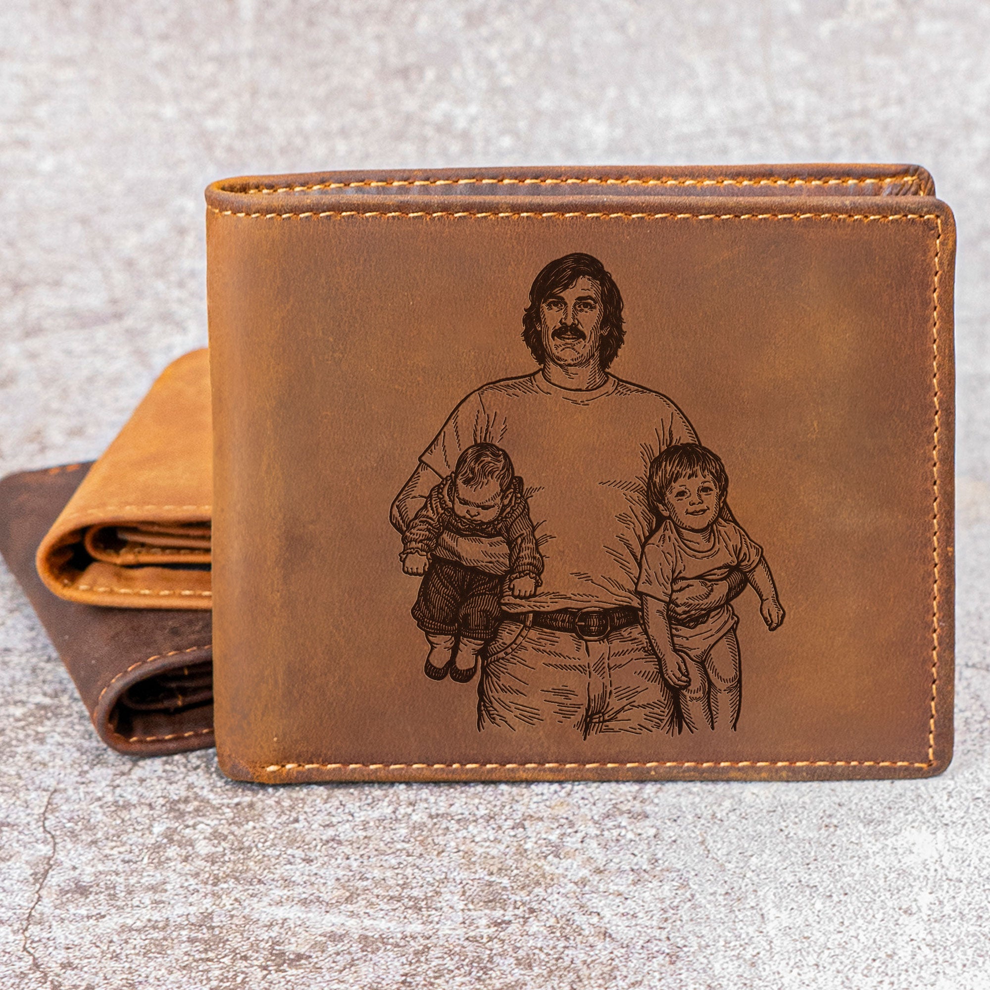 Custom-Engraved-Childhood-Photo-With-Dad,-Papa-Reminder-Father's-Day-Gifts-Personalized-Wallet-2