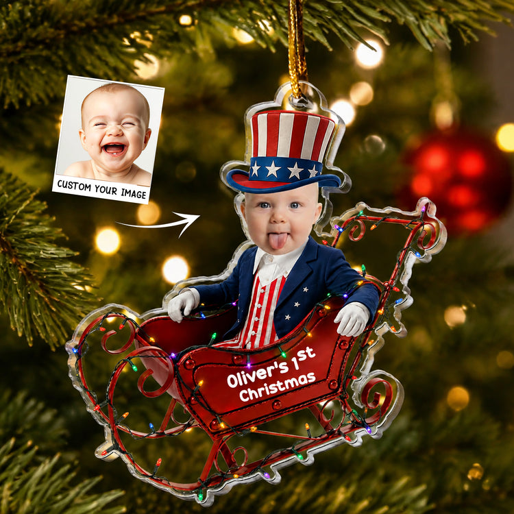 Custom-Face-Adorable-Baby-With-Santa-Sleigh-250Th-Anniversary-Personalized-Ornament-2