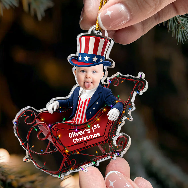 Custom-Face-Adorable-Baby-With-Santa-Sleigh-250Th-Anniversary-Personalized-Ornament-3