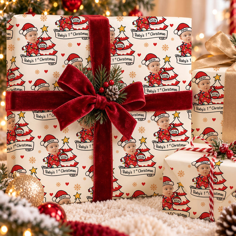 Custom-Face-Baby's-First-Christmas-Personalized-Wrapping-Paper-1