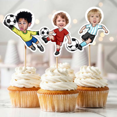 Custom Face Gift For Soccer Kids, Soccer Lovers - Personalized Cupcake Toppers