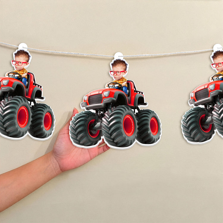 Custom-Face-Kid-Riding-Monster-Truck-Car-Personalized-Garland-Banner-3